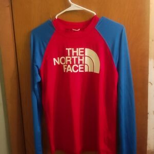 The North Face Red and Blue Raglan Rash Guard Swim Rash Guards Shirt Boys Size L